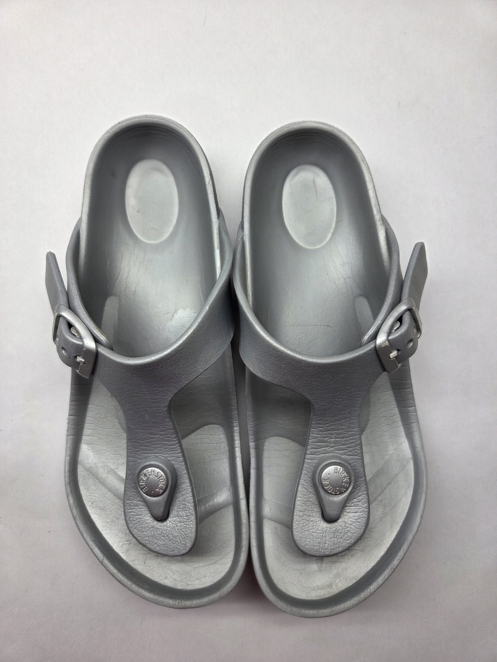 Women's Silver Thong Sandals with Buckle Strap